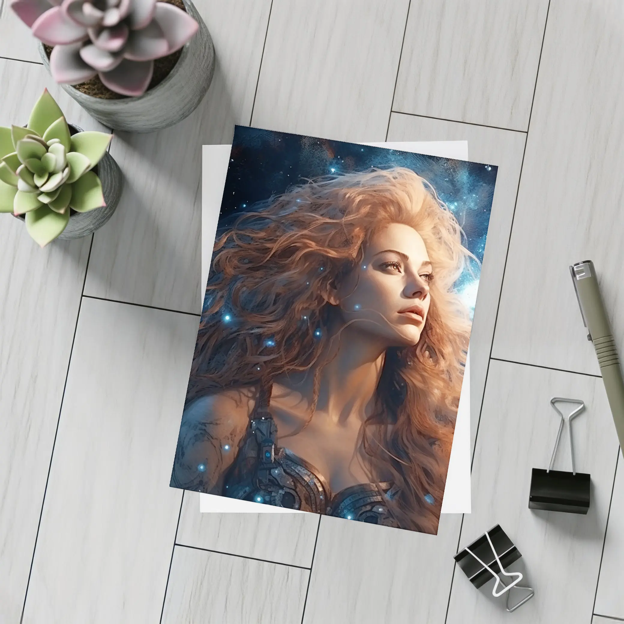 Fantasy Woman Portrait Cosmic Starry Night – Postcards