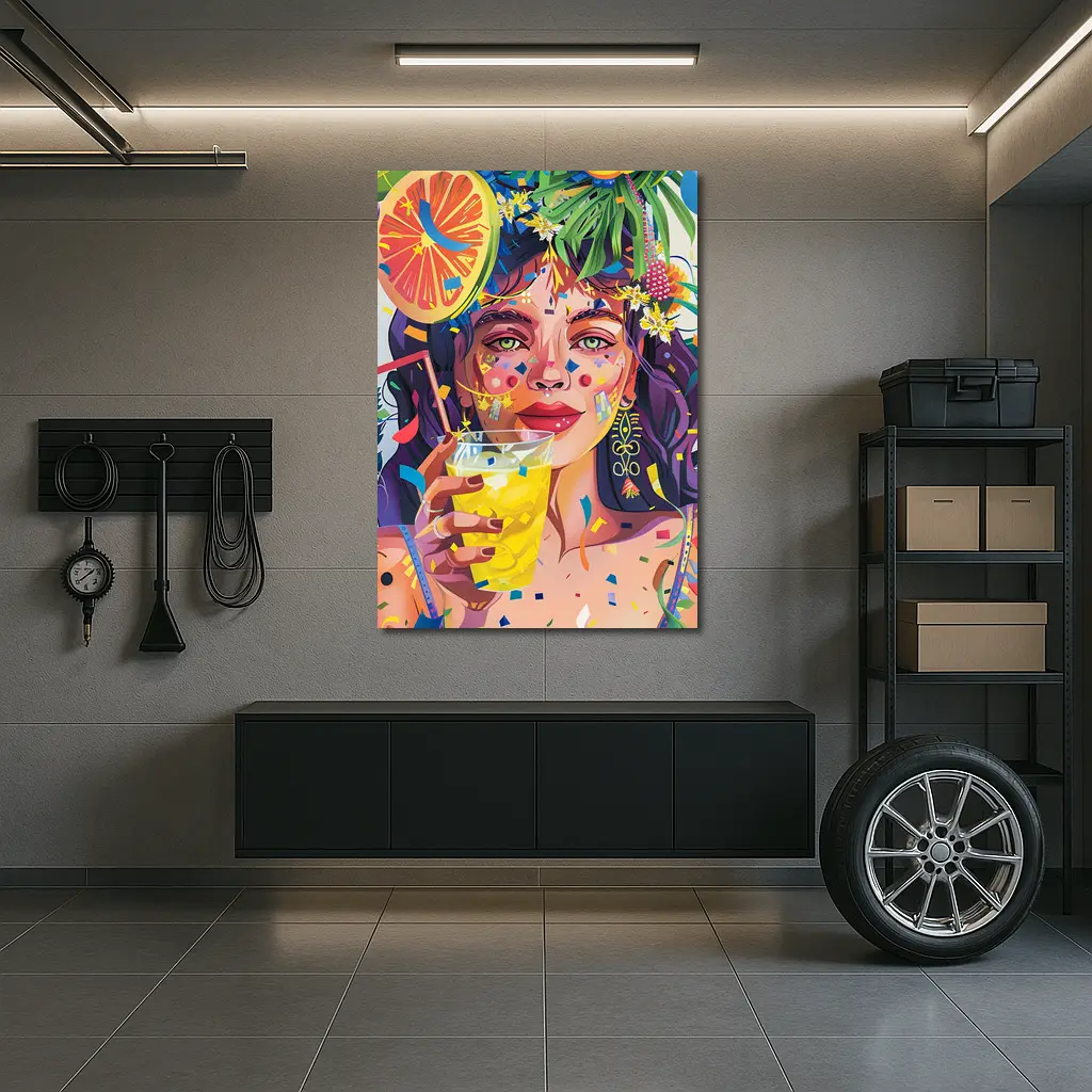 Colorful Woman Drinking Tropical Party Art – Wall Art
