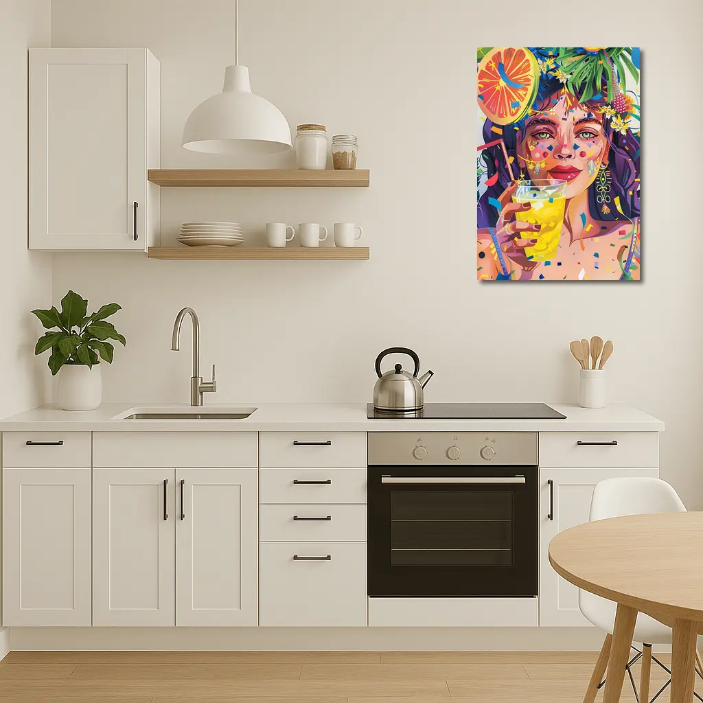 Colorful Woman Drinking Tropical Party Art – Wall Art