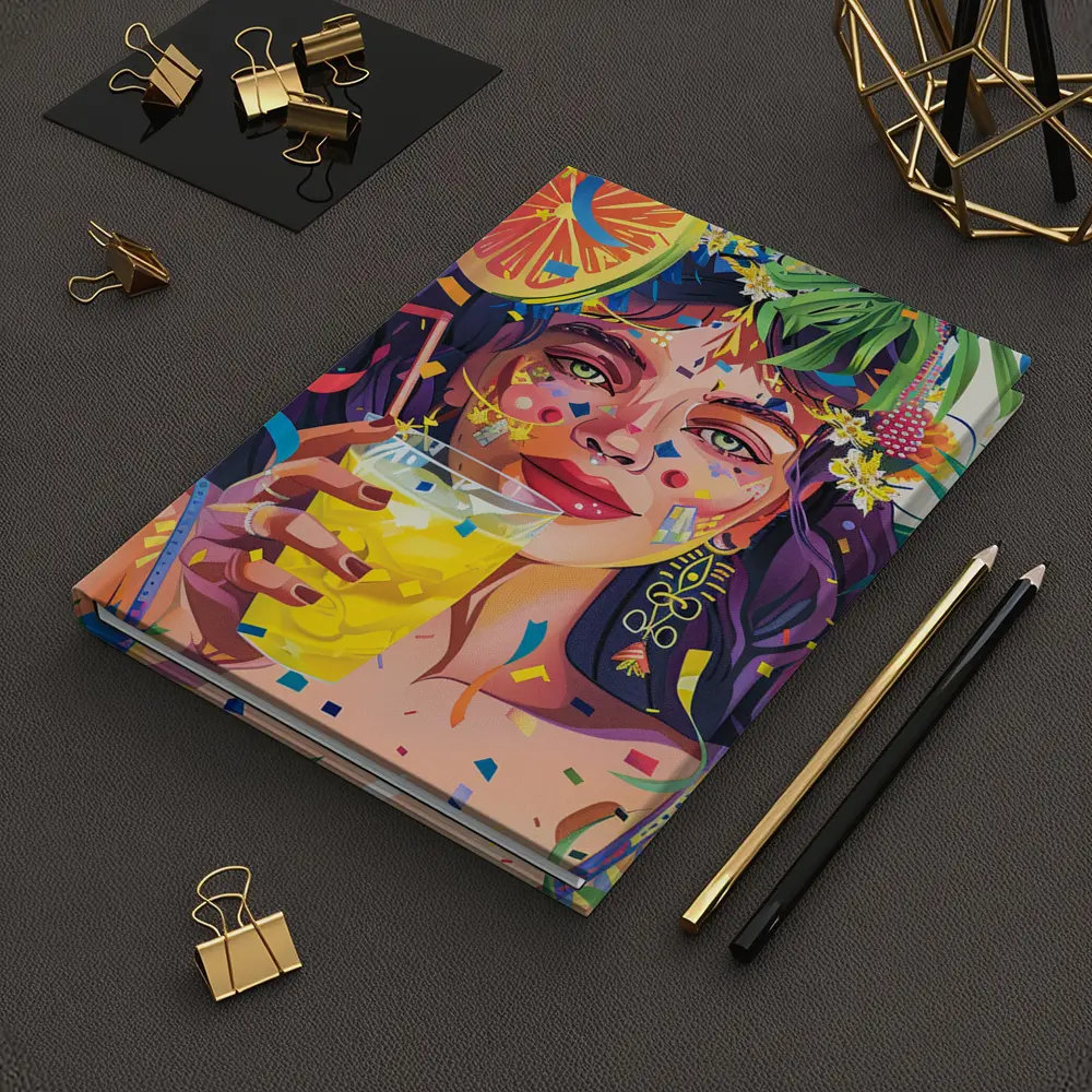 Colorful Woman Drinking Tropical Party Art – Notebooks