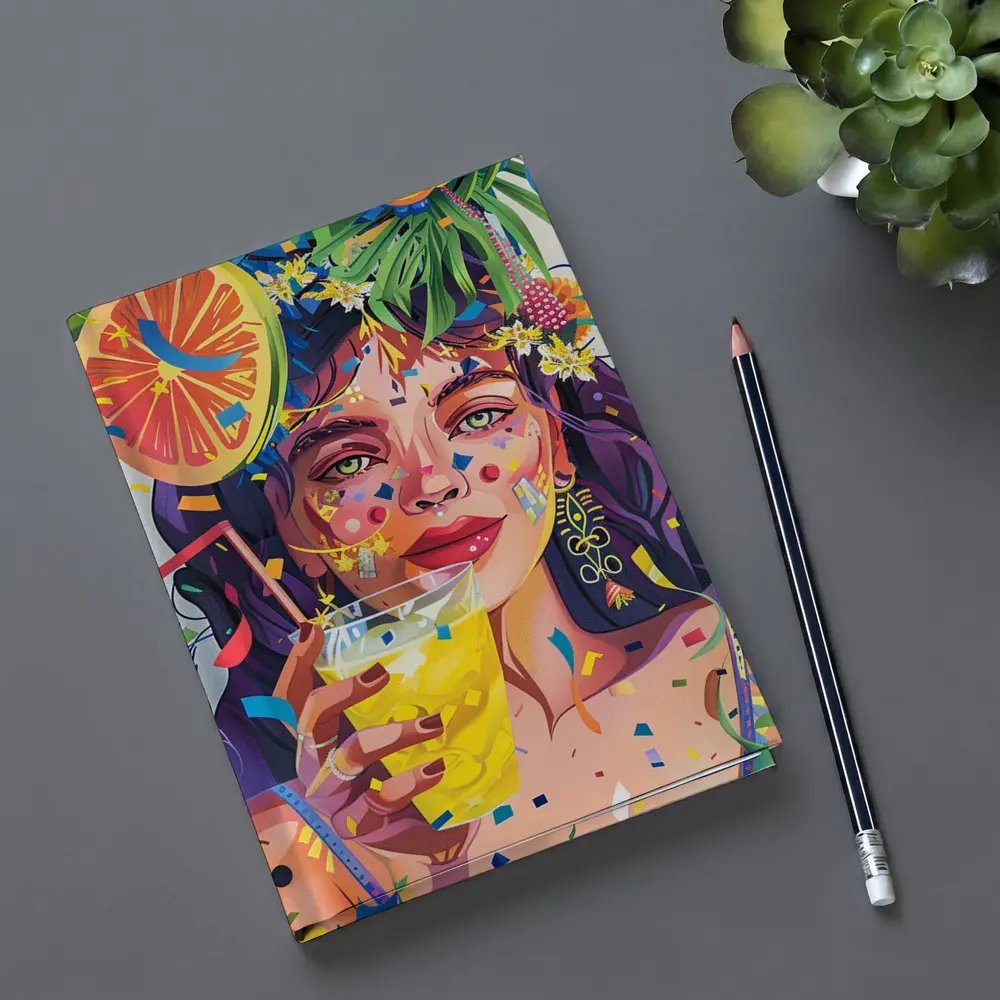 Colorful Woman Drinking Tropical Party Art – Notebooks