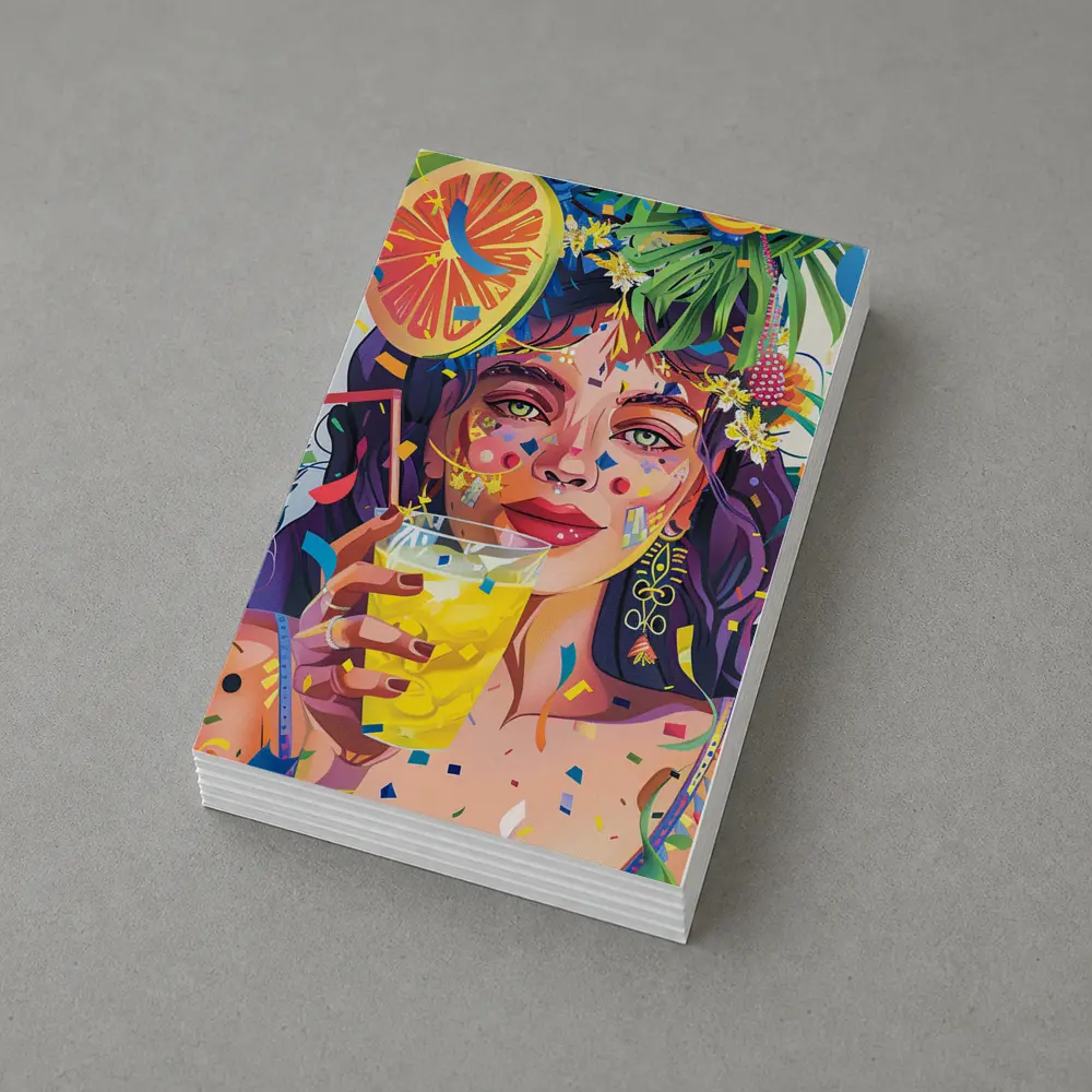 Colorful Woman Drinking Tropical Party Art – Postcards