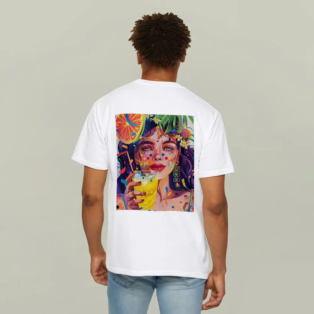 Colorful Woman Drinking Tropical Party Art – T-Shirts