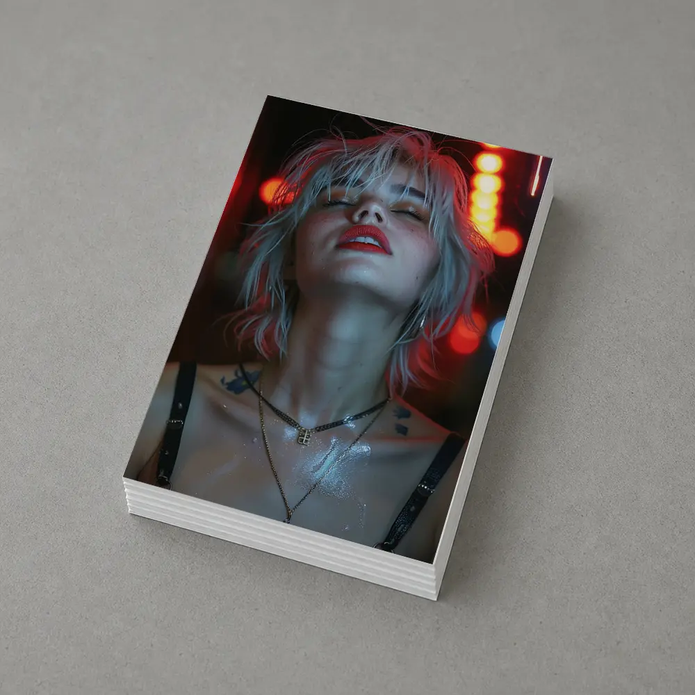 Blonde Woman Red Neon Lights Dark Background – Postcards