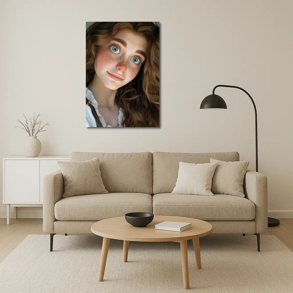 Young Woman Blue Eyes Freckles Portrait – Wall Art