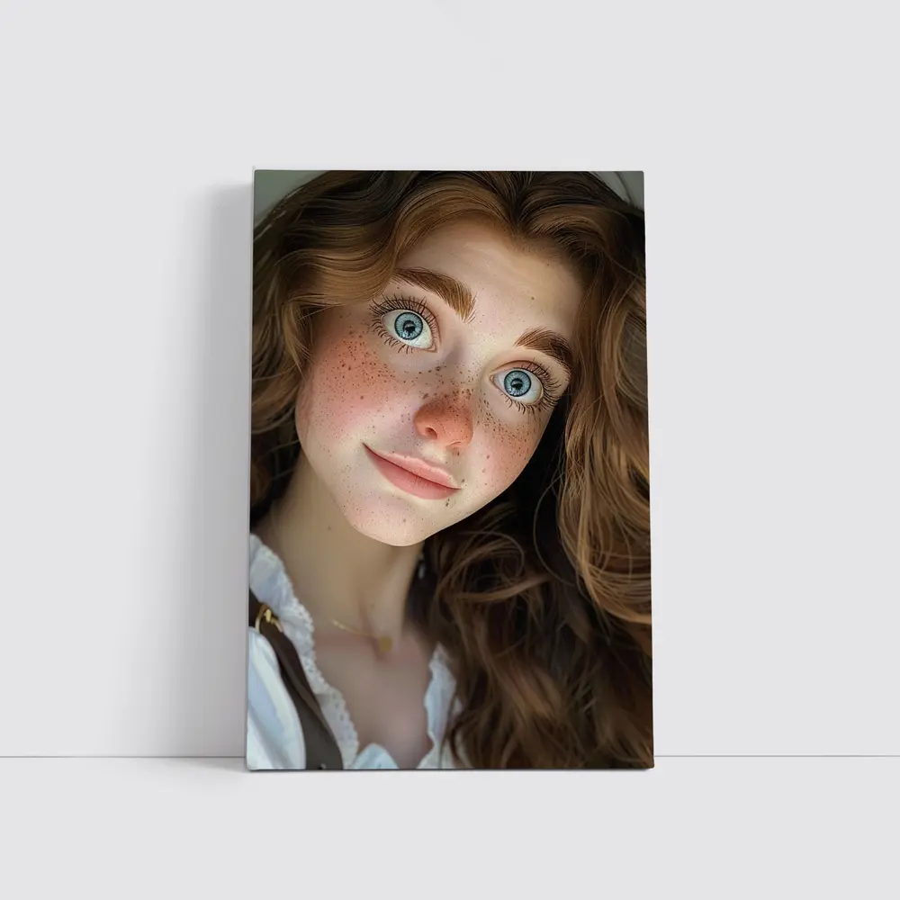 Young Woman Blue Eyes Freckles Portrait – Wall Art
