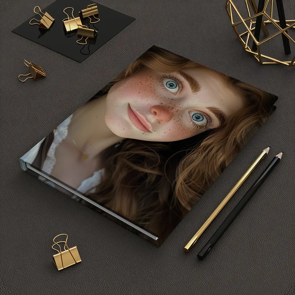 Young Woman Blue Eyes Freckles Portrait – Notebooks