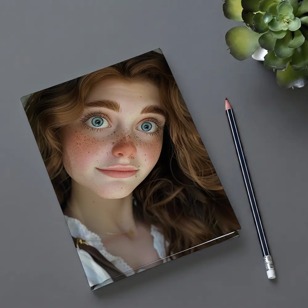 Young Woman Blue Eyes Freckles Portrait – Notebooks