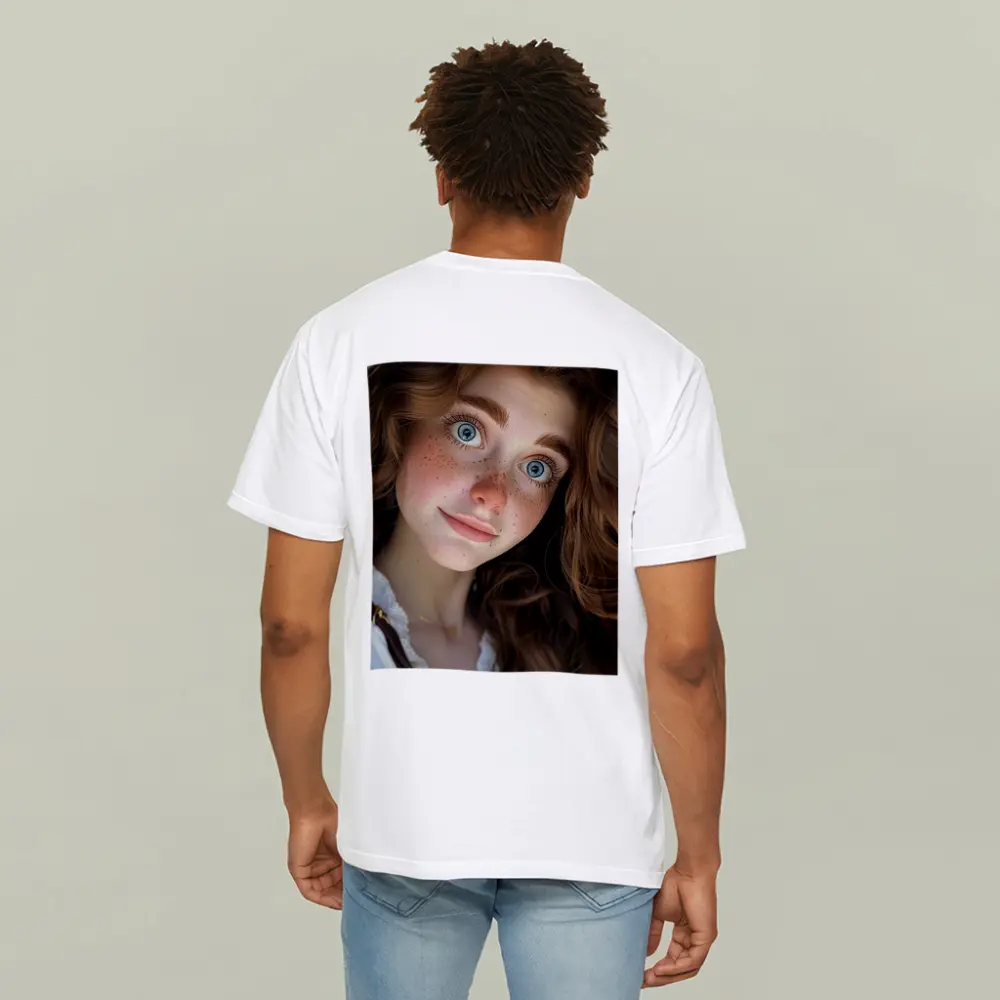 Young Woman Blue Eyes Freckles Portrait – T-Shirts