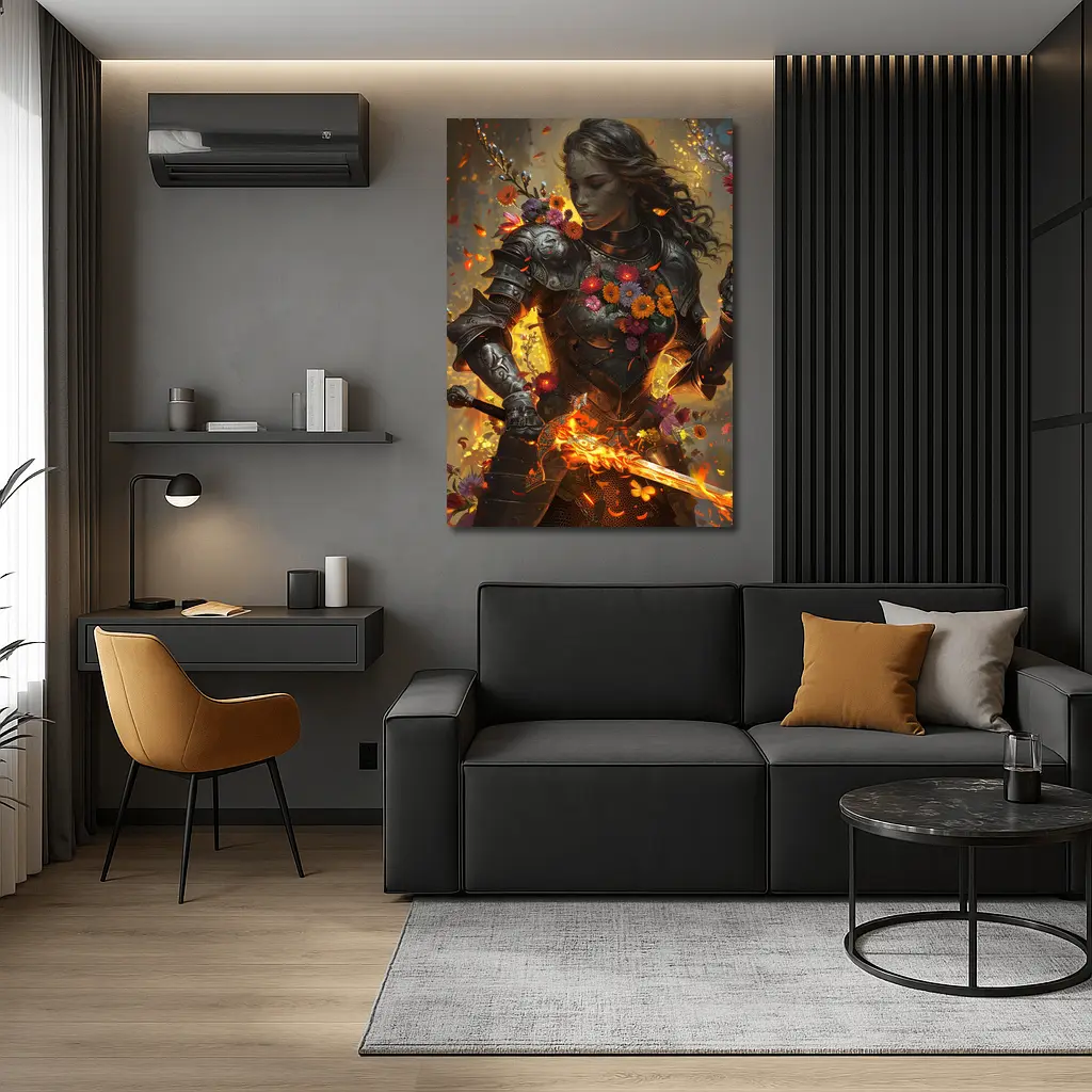 Female Warrior Floral Armor Fantasy Art – Wall Art