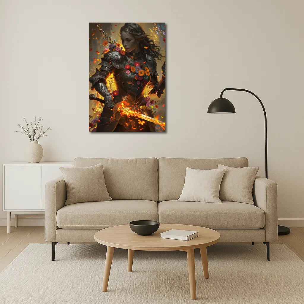 Female Warrior Floral Armor Fantasy Art – Wall Art