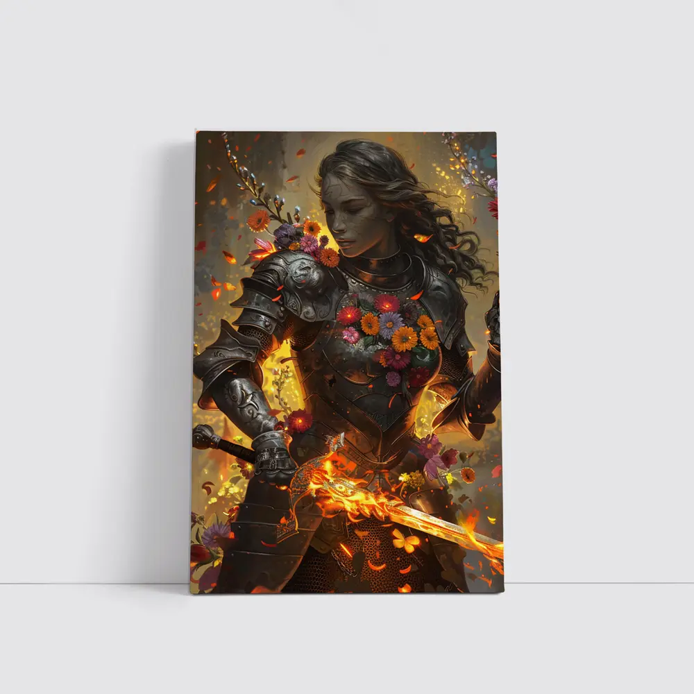 Female Warrior Floral Armor Fantasy Art – Wall Art