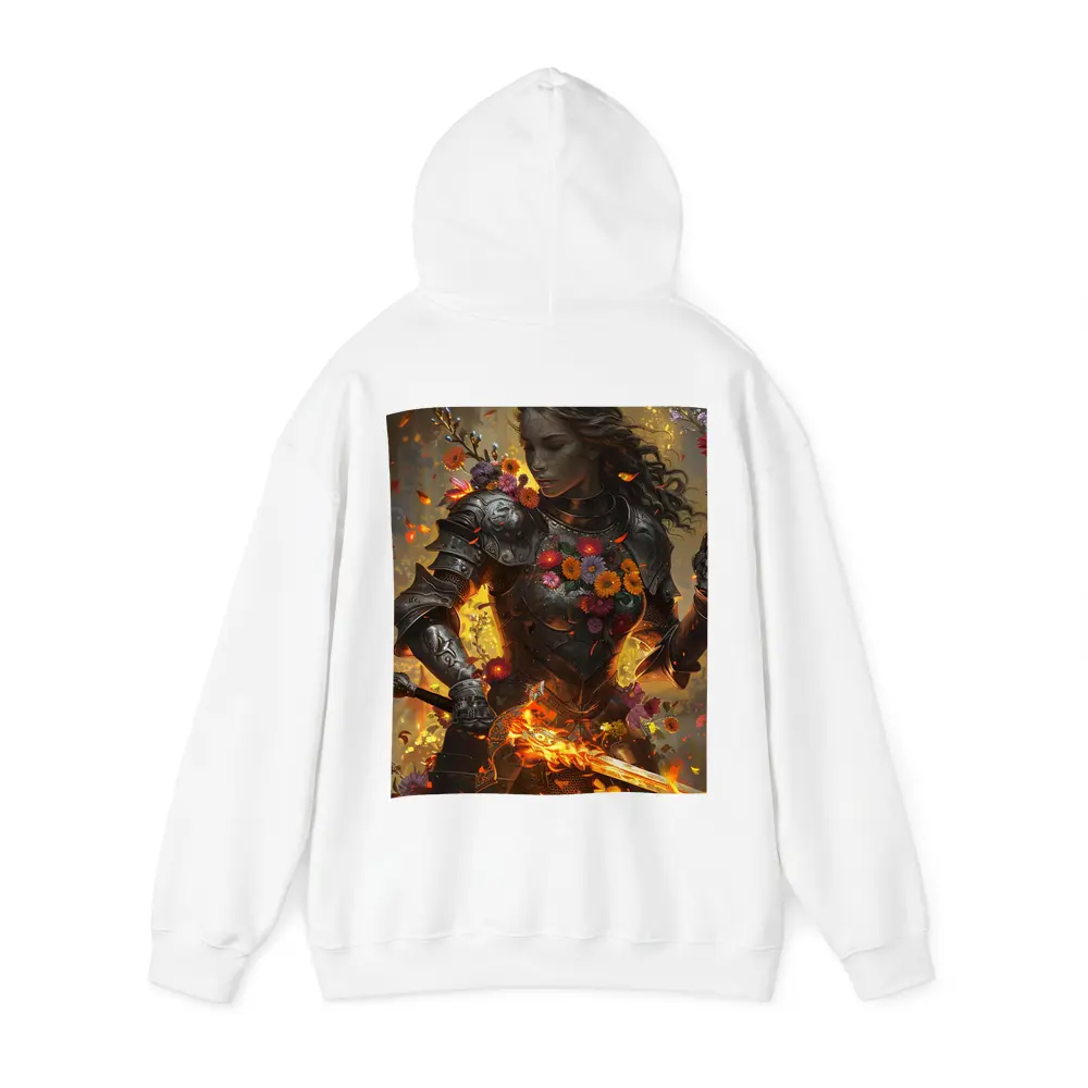 Fantasy Female Warrior Floral Armor Fire Sword – Hoodies