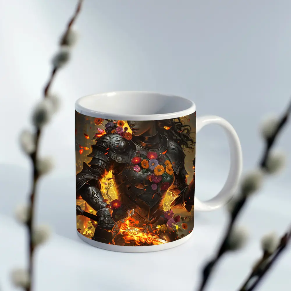 Female Warrior Floral Armor Fantasy Art – Mugs