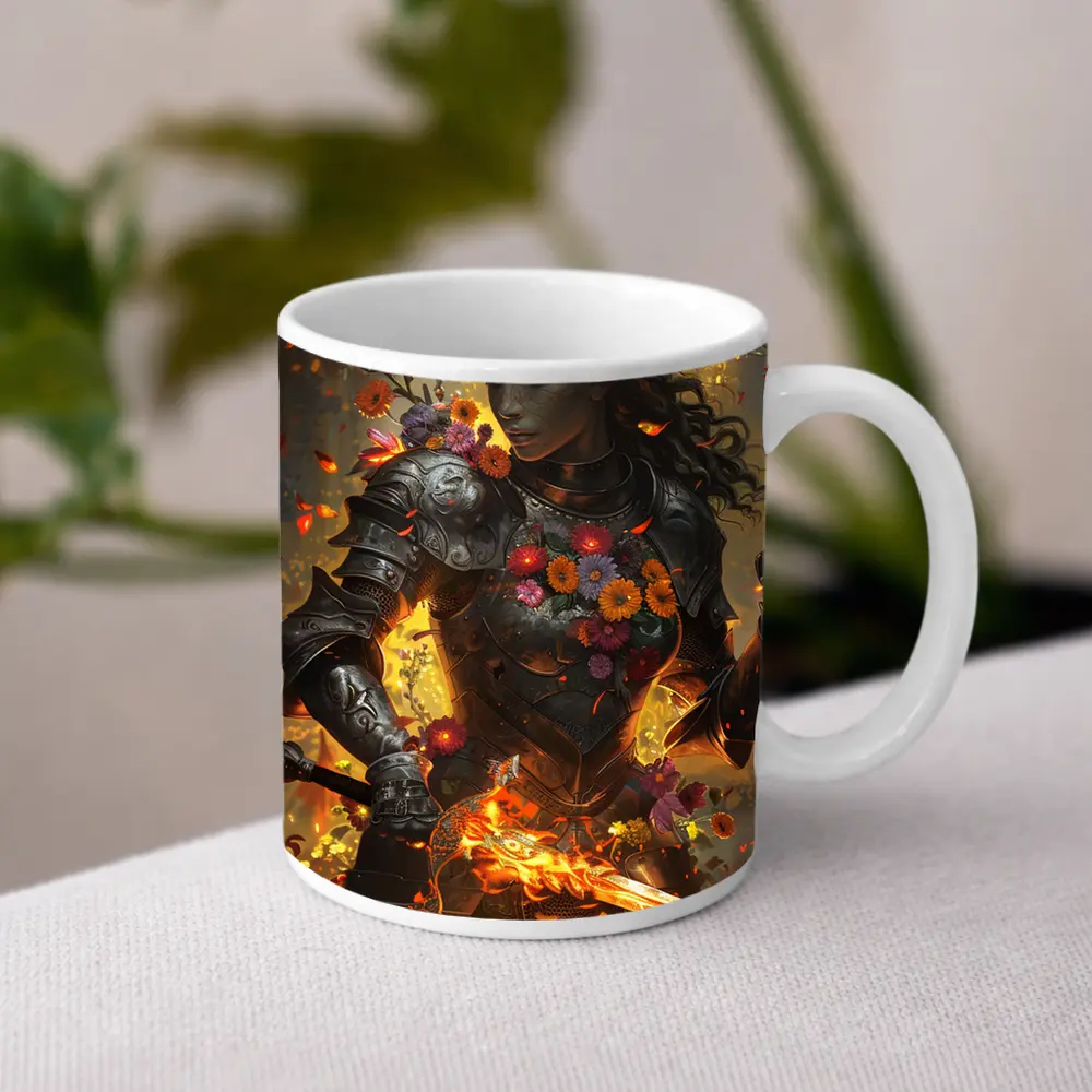 Female Warrior Floral Armor Fantasy Art – Mugs
