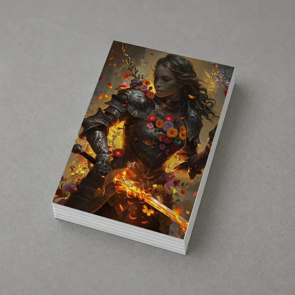 Fantasy Female Warrior Floral Armor Fire Sword – Postcards