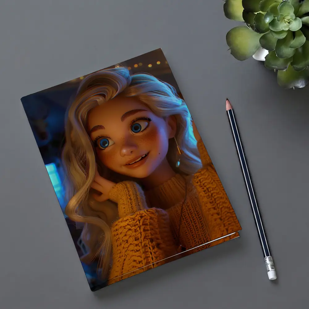 Cartoon Girl Blue Eyes Cozy Sweater Interior – Notebooks
