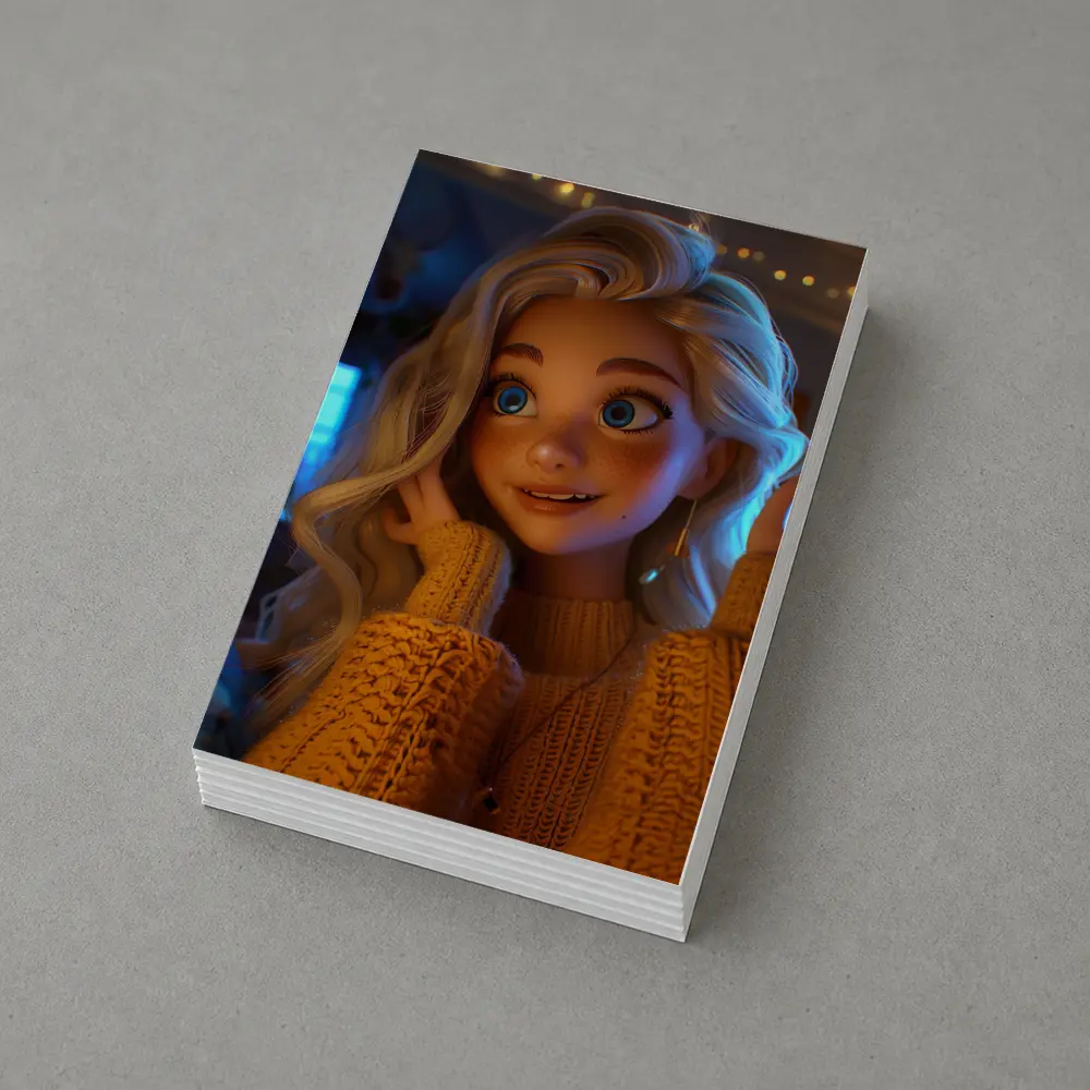 Cartoon Girl Blue Eyes Cozy Sweater Interior – Postcards