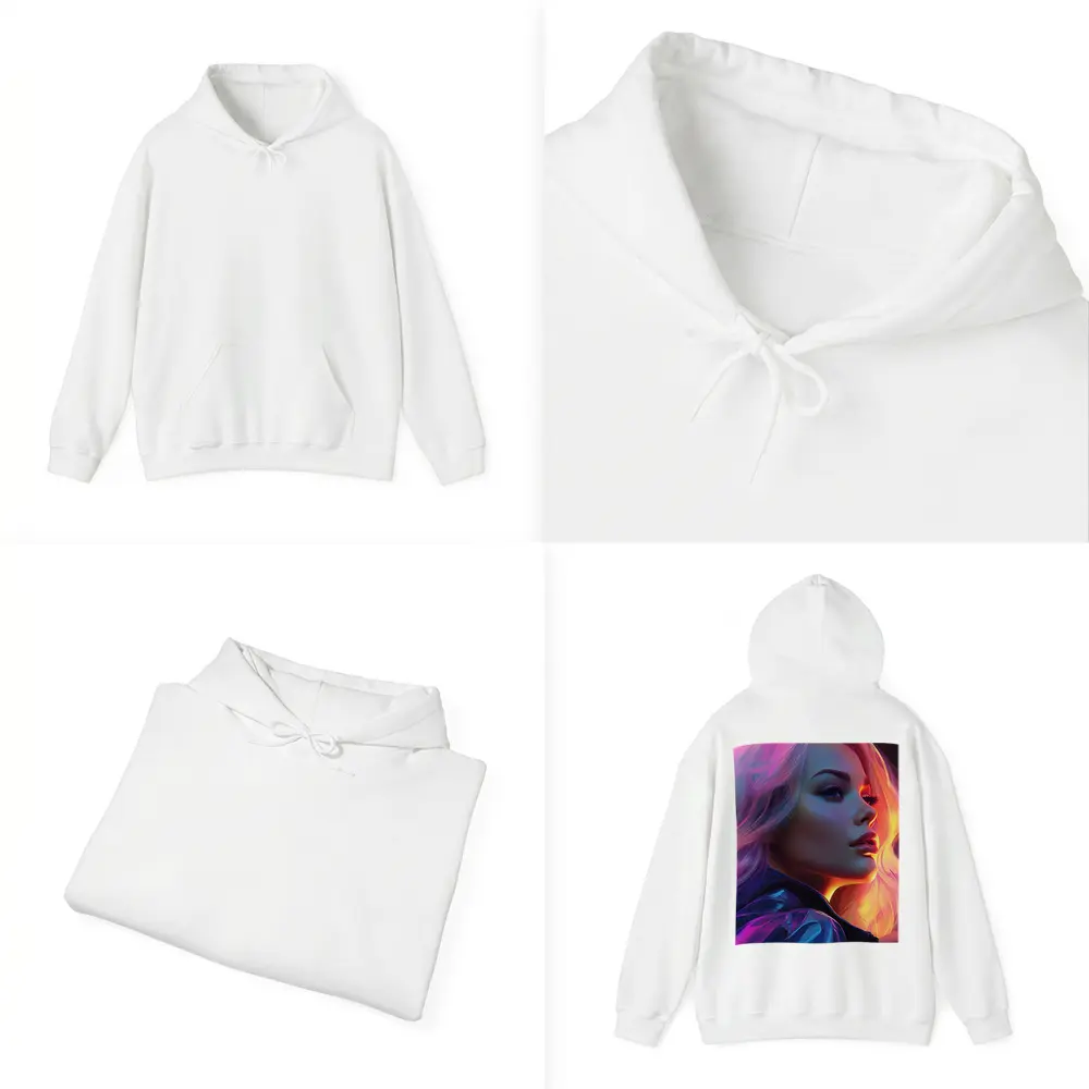 Blonde Woman Neon Lights Digital Art Portrait – Hoodies