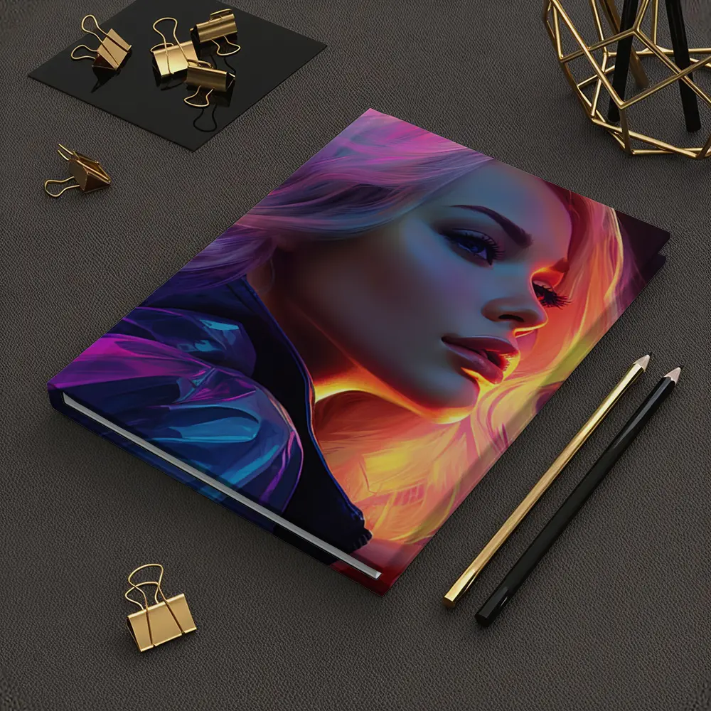 Blonde Woman Neon Lights Digital Art Portrait – Notebooks