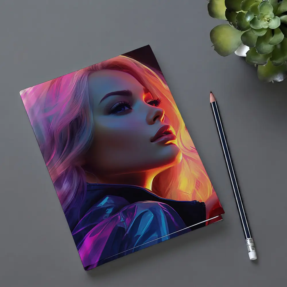Blonde Woman Neon Lights Digital Art Portrait – Notebooks