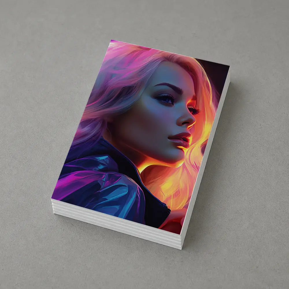 Blonde Woman Neon Lights Digital Art Portrait – Postcards