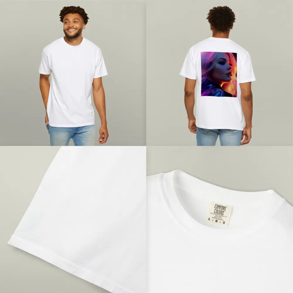 Blonde Woman Neon Lights Digital Art Portrait – T-Shirts
