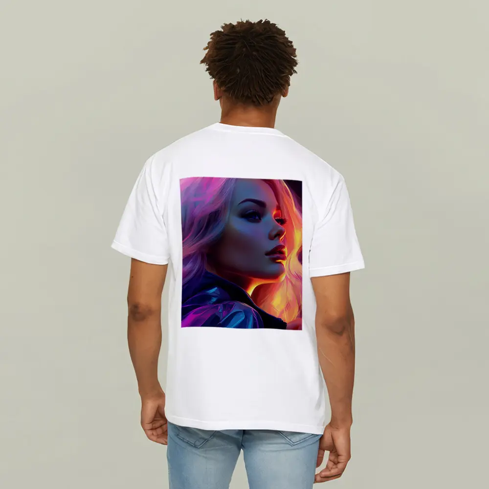 Blonde Woman Neon Lights Digital Art Portrait – T-Shirts