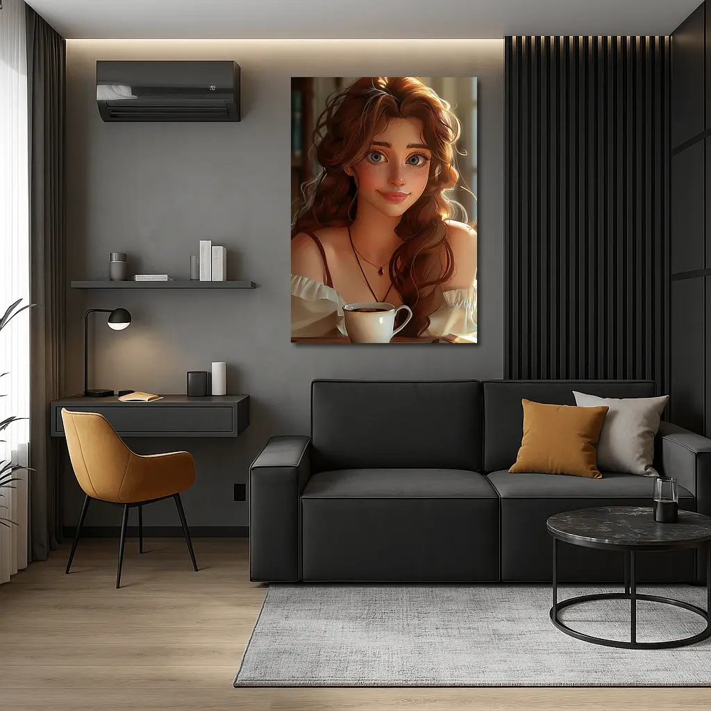 Anime Girl With Coffee Cozy Interior – Wall Art