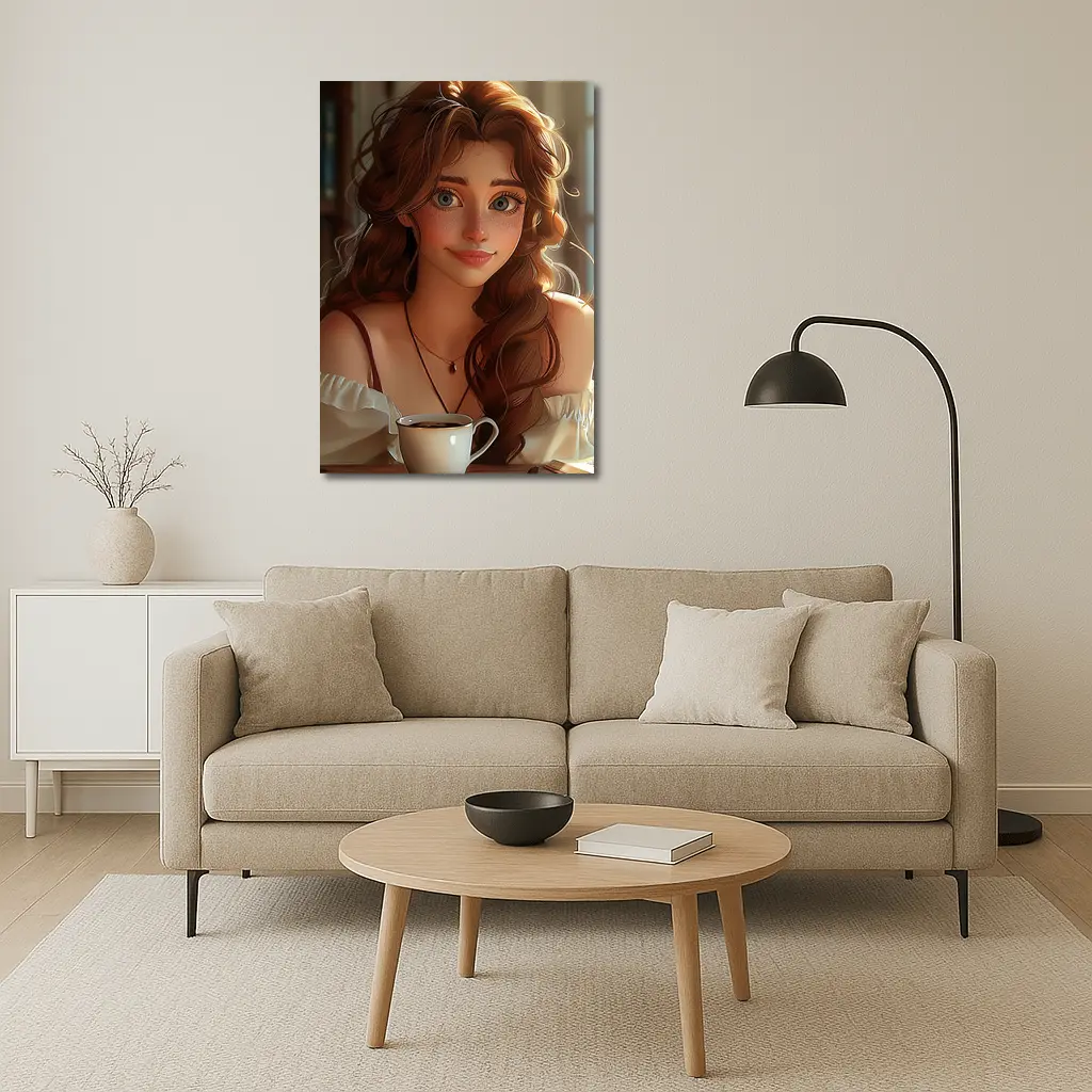 Anime Girl With Coffee Cozy Interior – Wall Art