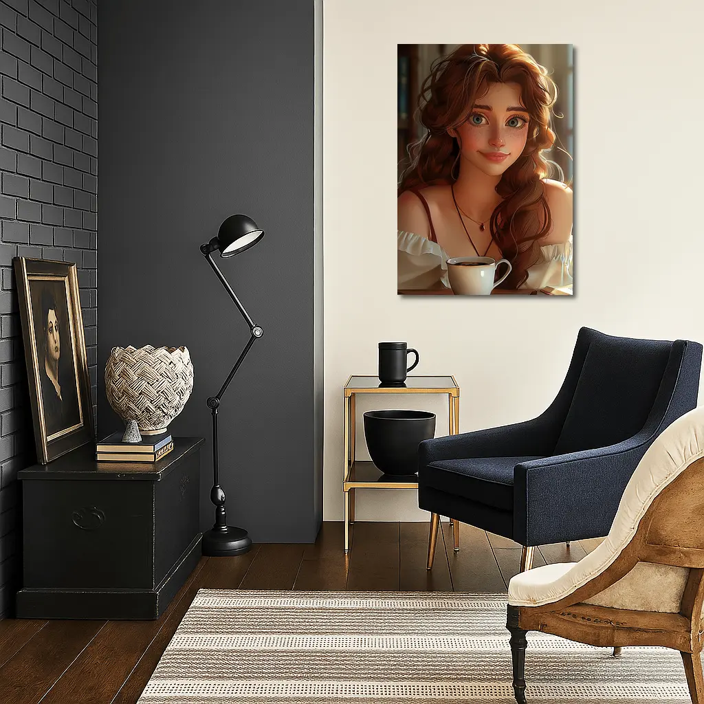 Anime Girl With Coffee Cozy Interior – Wall Art