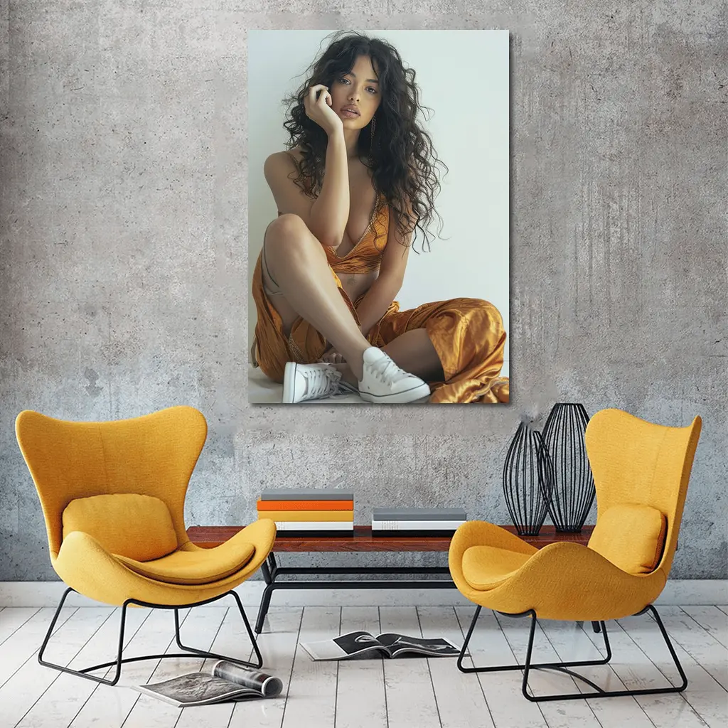 Young Woman Orange Dress White Sneakers – Wall Art