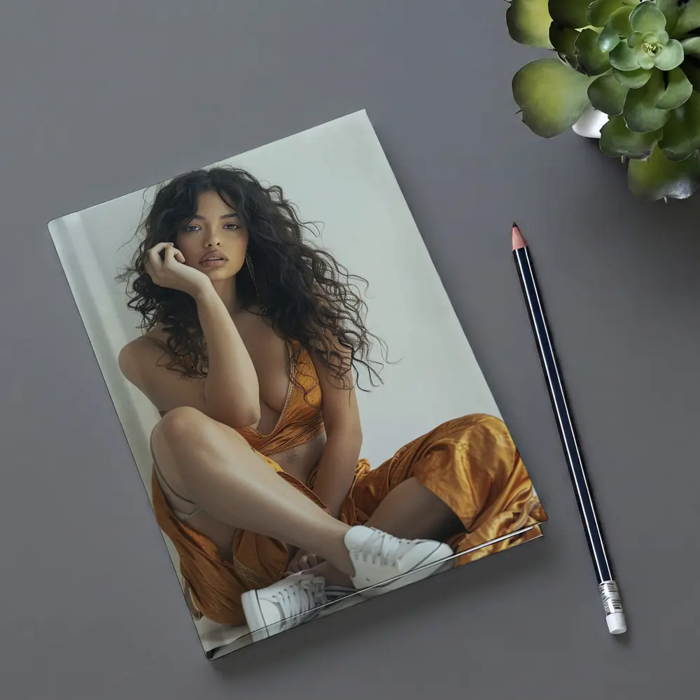 Young Woman Orange Dress White Sneakers – Notebooks