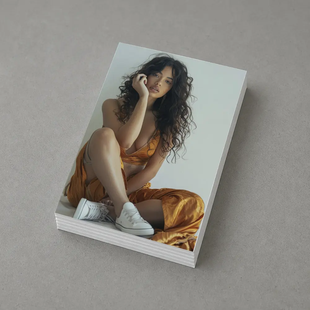 Young Woman Orange Dress White Sneakers – Postcards