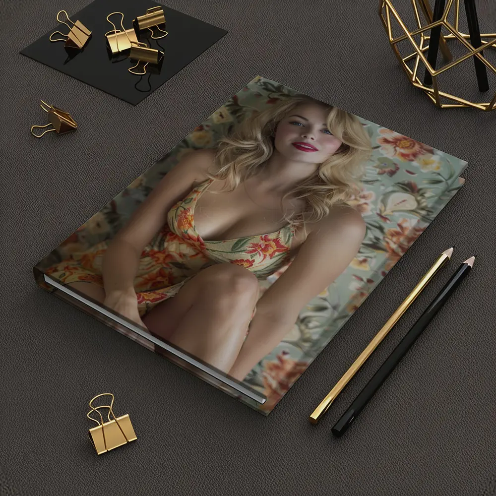 Blonde Woman Floral Dress Vintage Floral Background – Notebooks