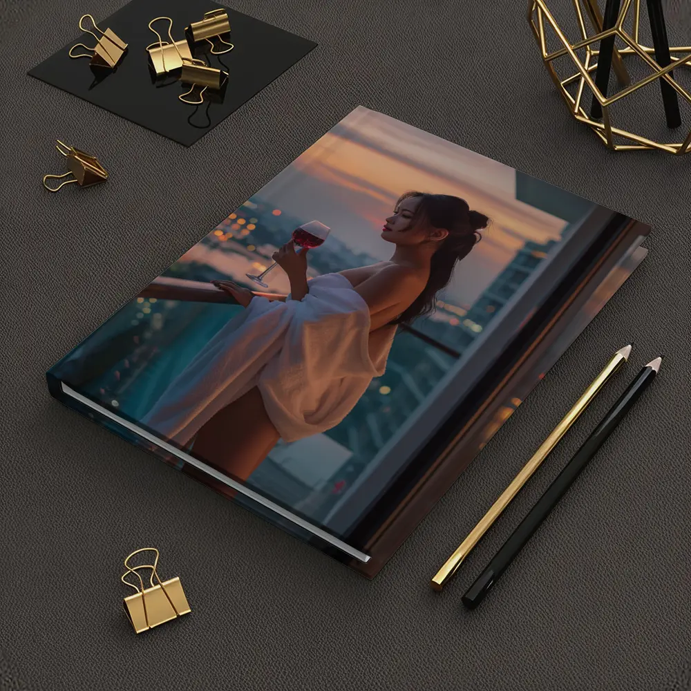 Woman Balcony Wine Glass City Sunset – Notebooks