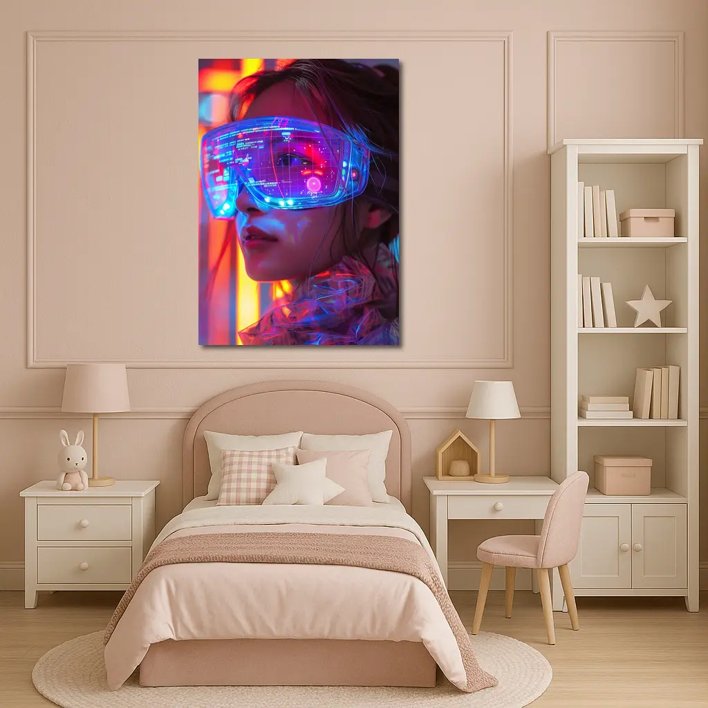 Cyberpunk Woman Neon AR Glasses Portrait – Wall Art