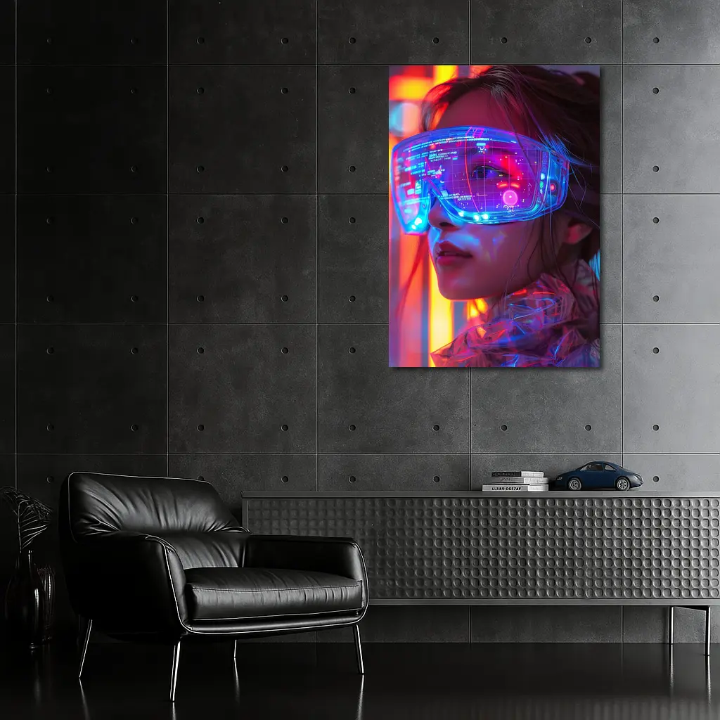 Cyberpunk Woman Neon AR Glasses Portrait – Wall Art