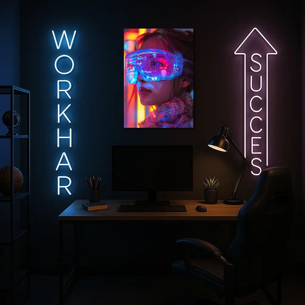 Cyberpunk Woman Neon AR Glasses Portrait – Wall Art