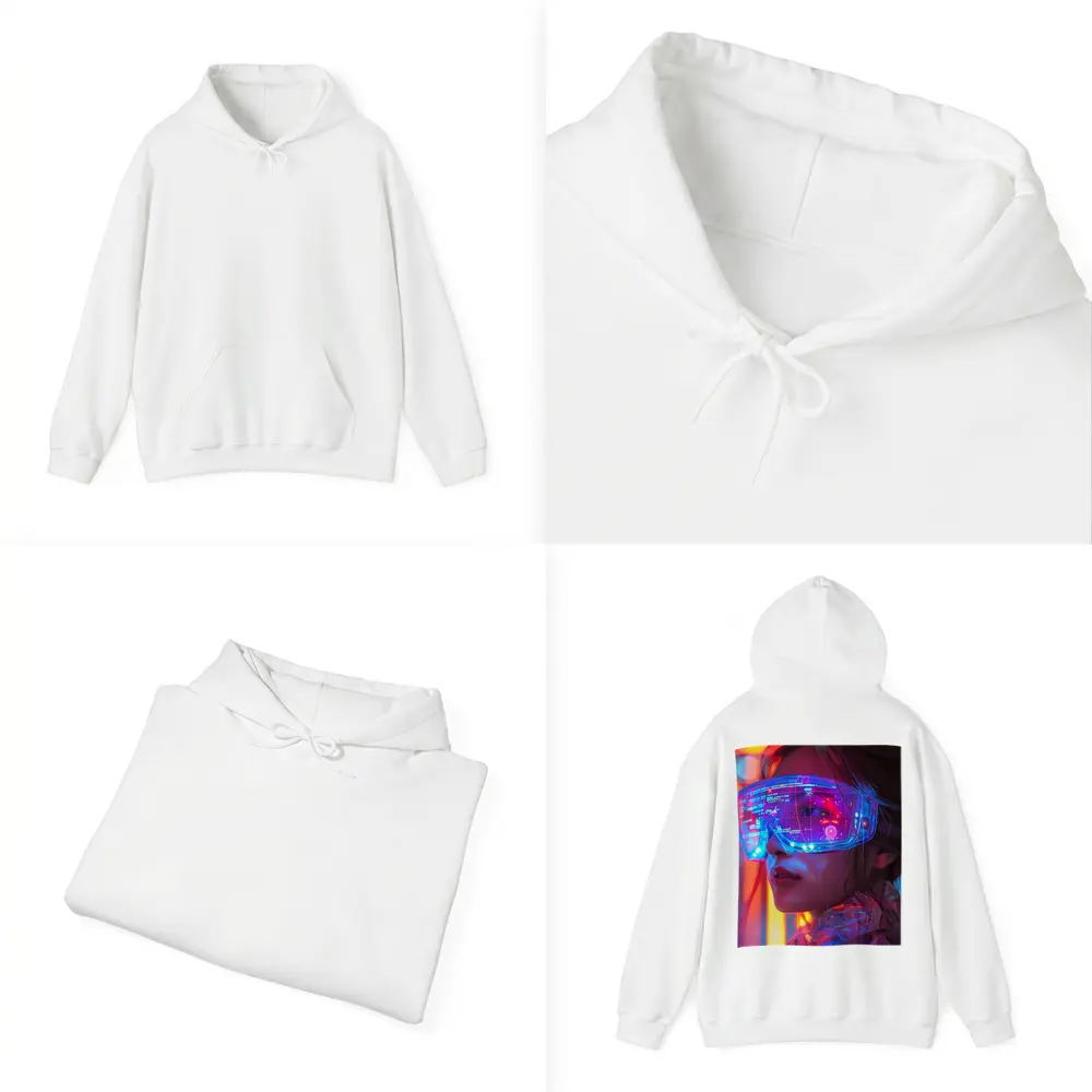 Cyberpunk Woman Neon AR Glasses Portrait – Hoodies