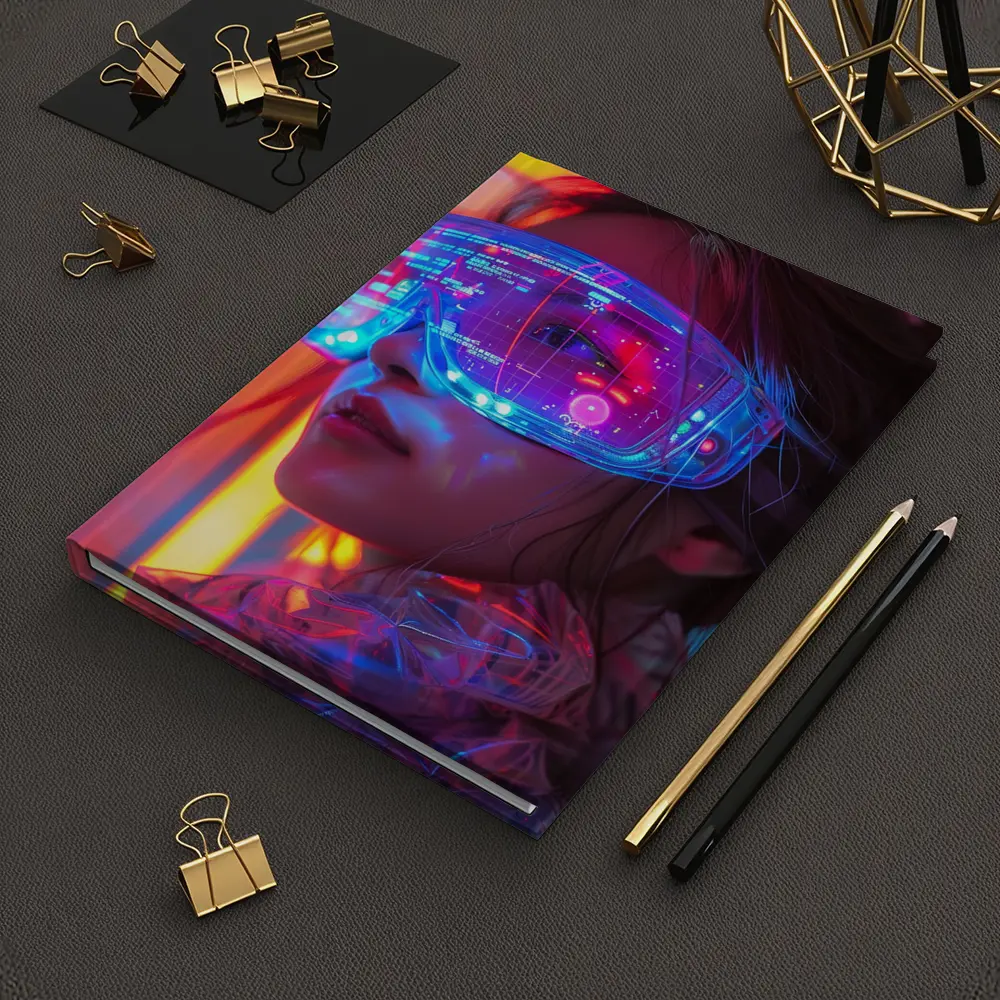 Cyberpunk Woman Neon AR Glasses Portrait – Notebooks