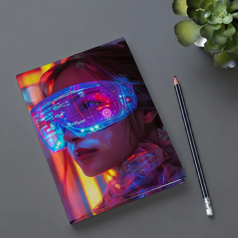 Cyberpunk Woman Neon AR Glasses Portrait – Notebooks