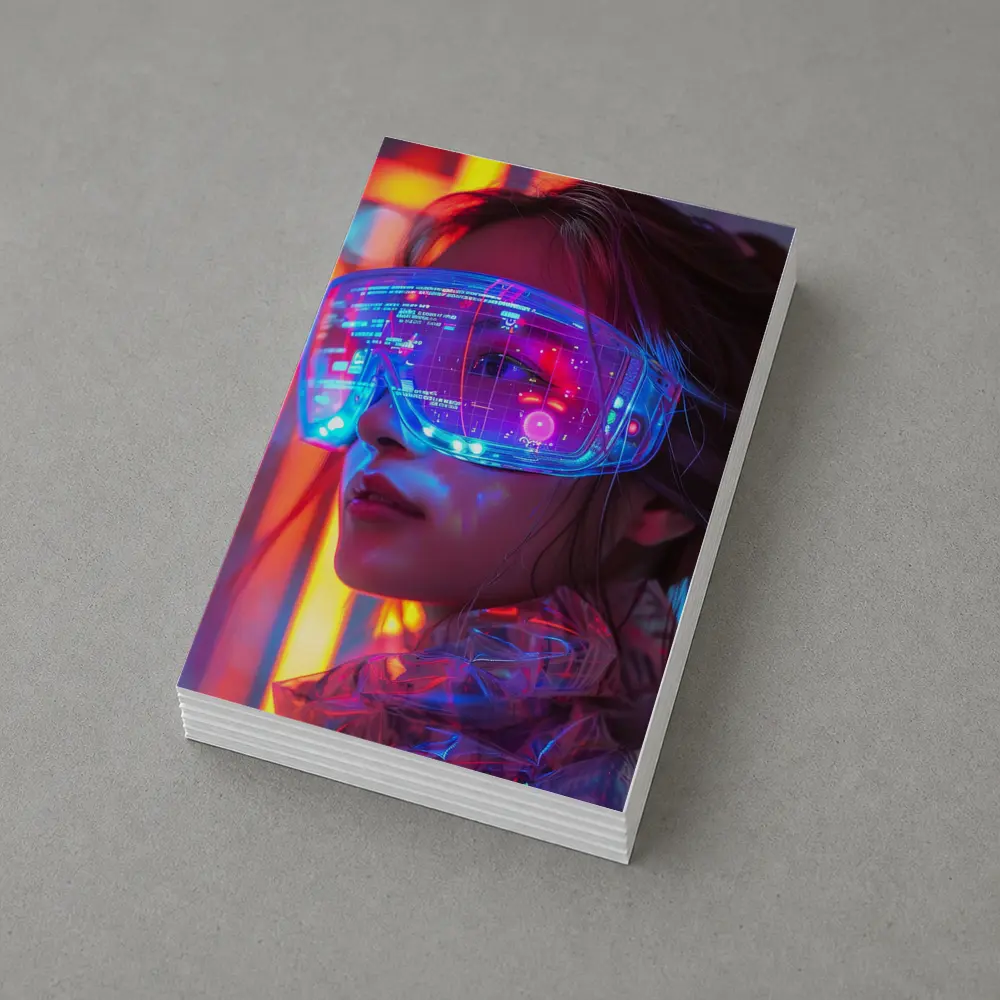 Cyberpunk Woman Neon AR Glasses Portrait – Postcards