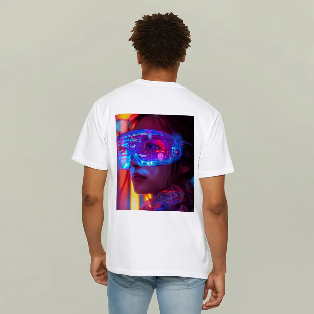 Cyberpunk Woman Neon AR Glasses Portrait – T-Shirts