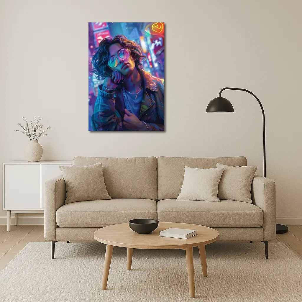 Neon City Night Anime Style Portrait Art – Wall Art