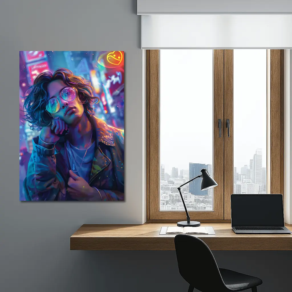 Neon City Night Anime Style Portrait Art – Wall Art