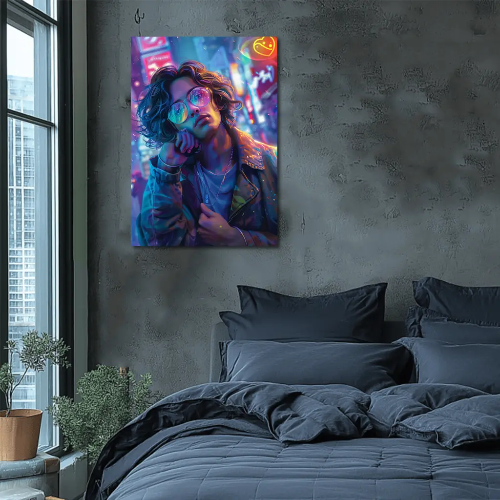 Neon City Night Anime Style Portrait Art – Wall Art