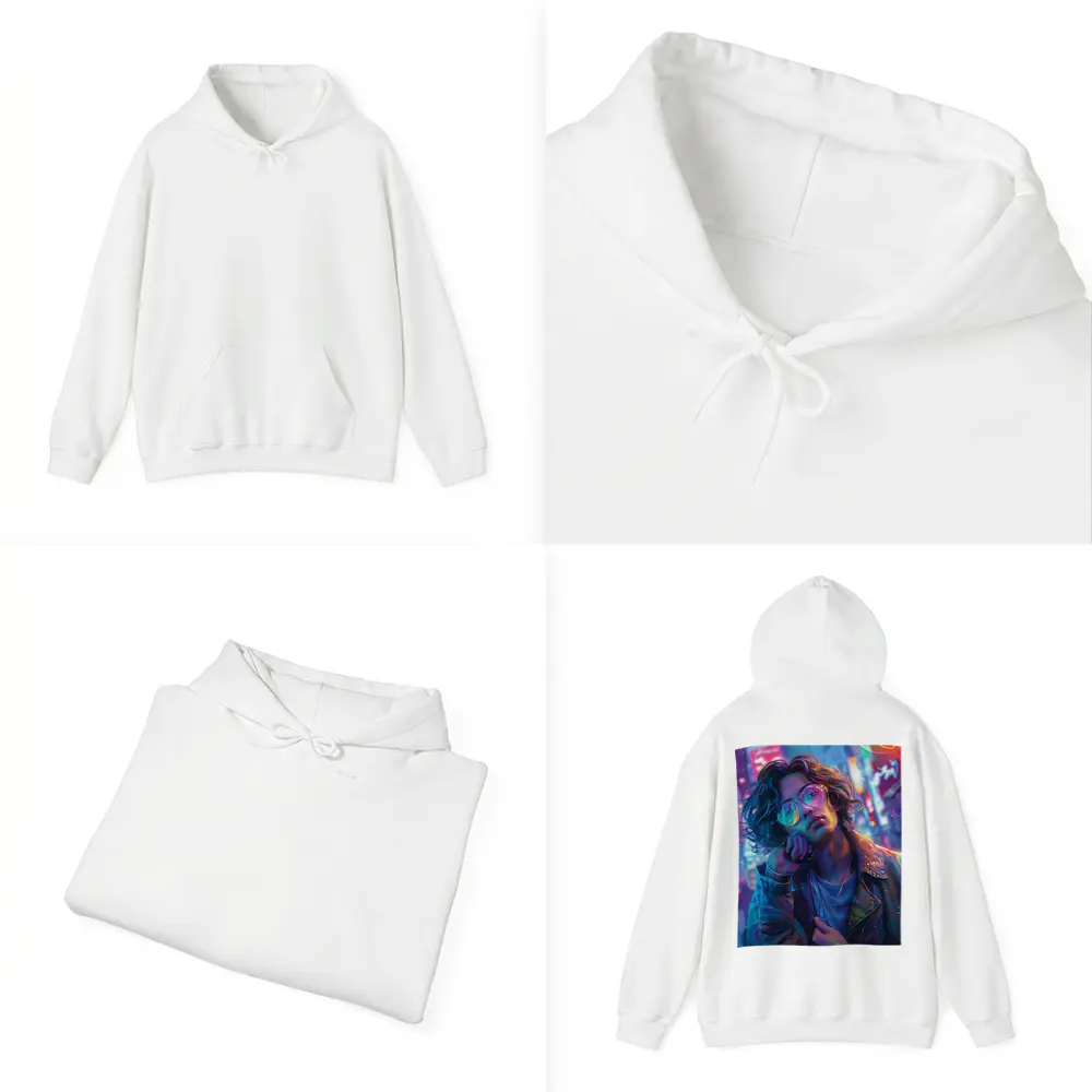 Neon City Night Anime Style Portrait Art – Hoodies