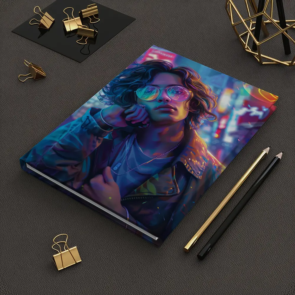 Neon City Night Anime Style Portrait Art – Notebooks