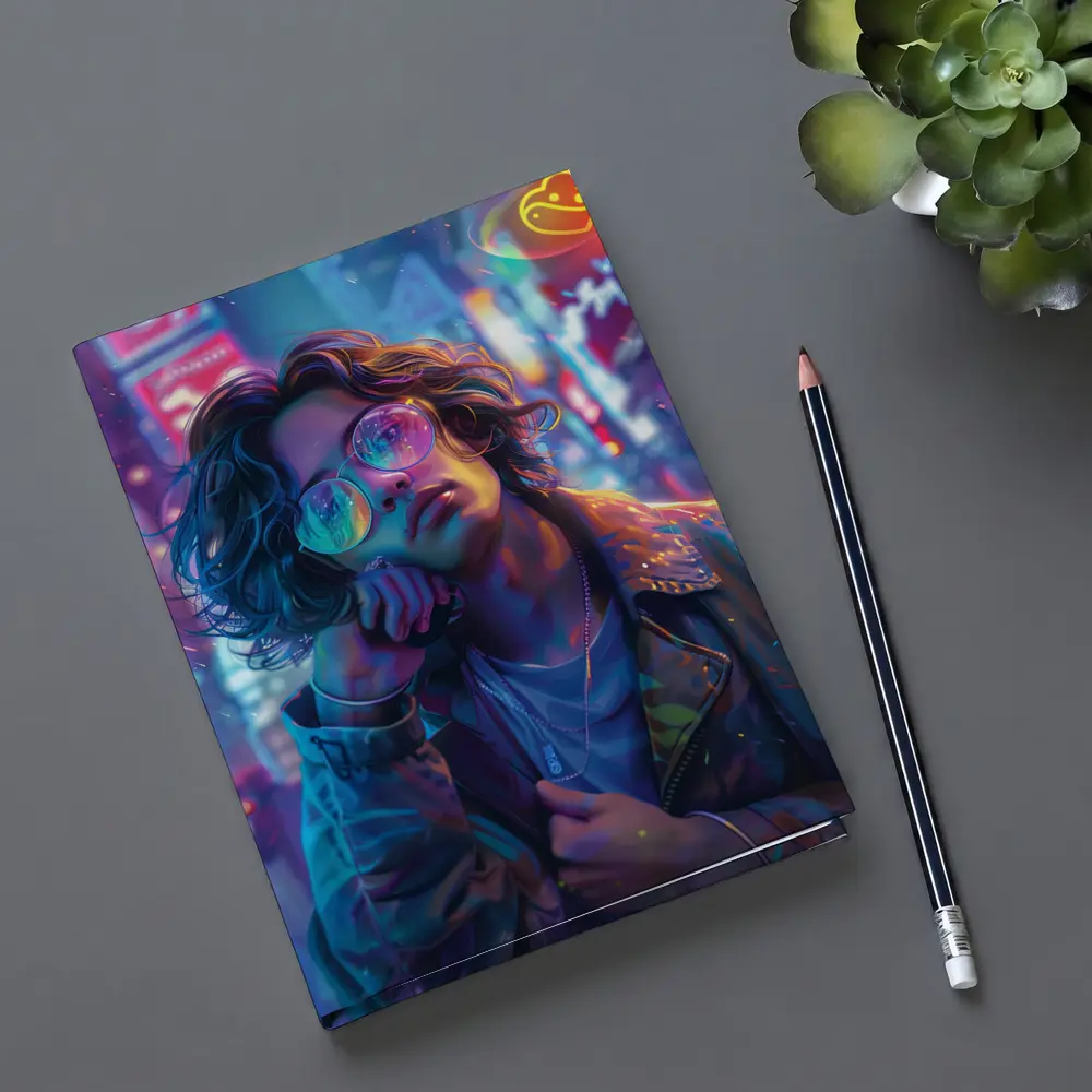 Neon City Night Anime Style Portrait Art – Notebooks